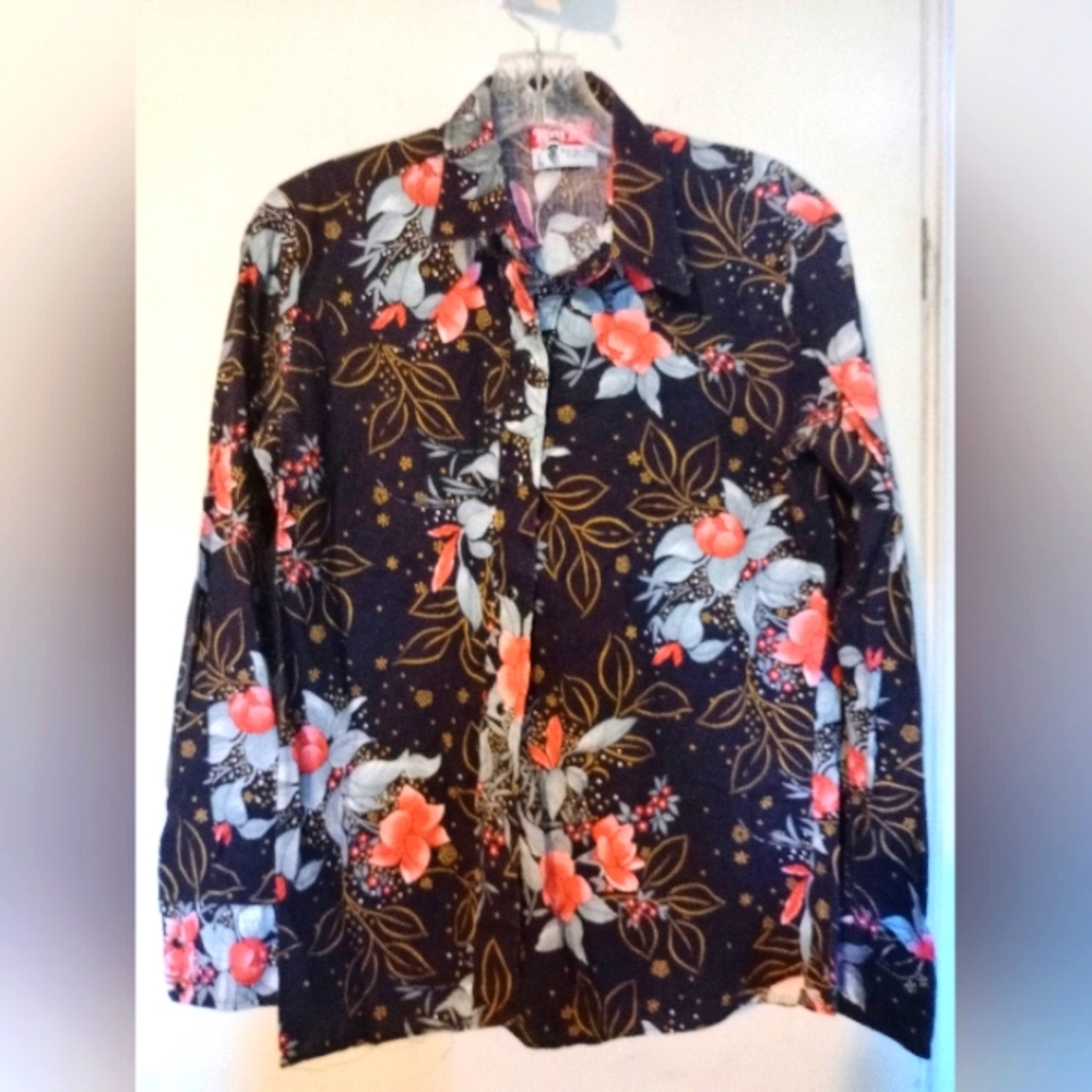 TEM TEX Vintage Western Cowboy Shirt‎ Women's Floral Black Snaps